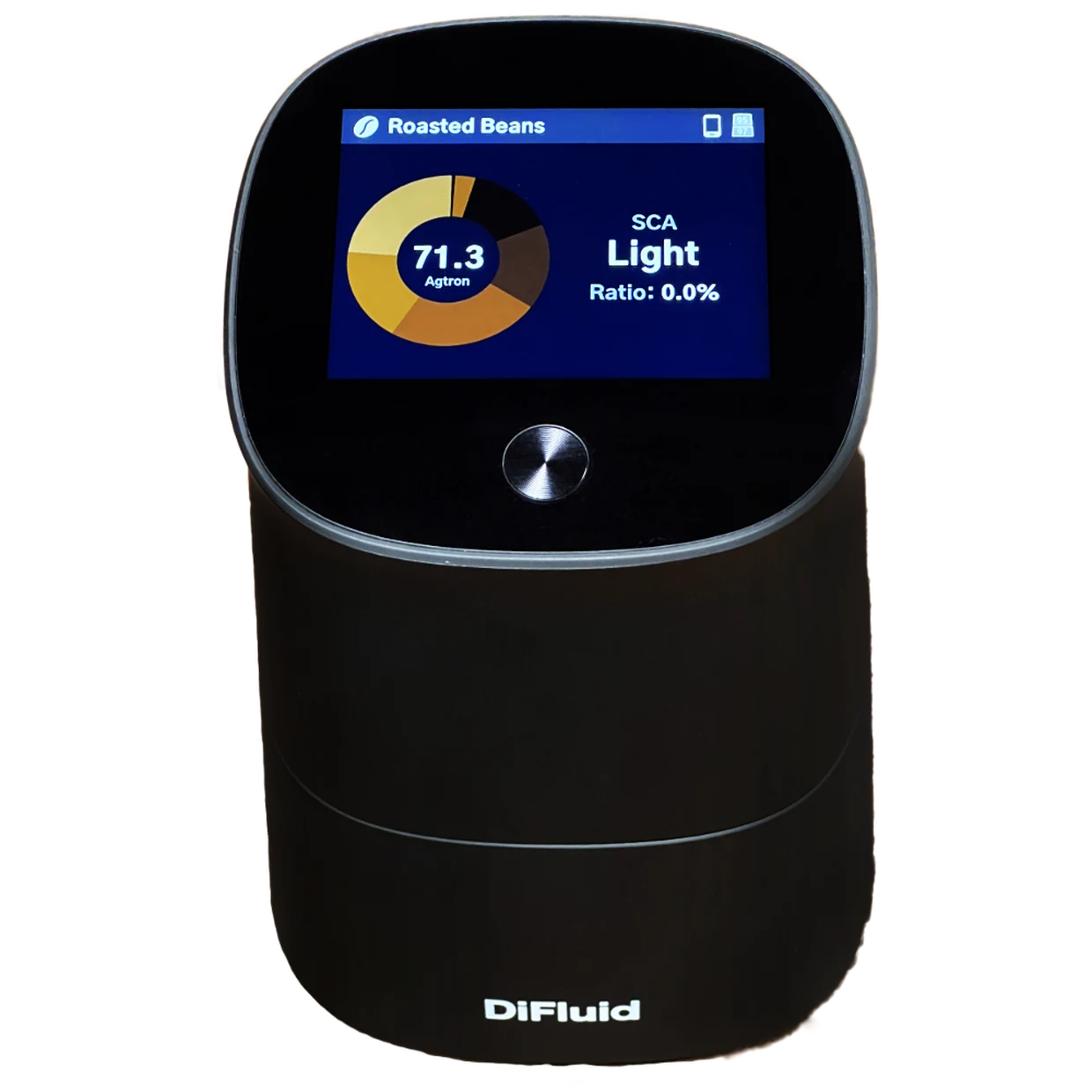 DiFluid Omix Plus showing a roast color distribution of 71.3 Agtron